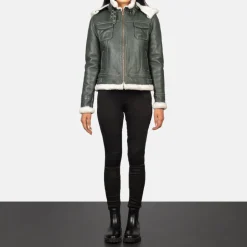 Fiona Green Hooded Shearling Leather Jacket