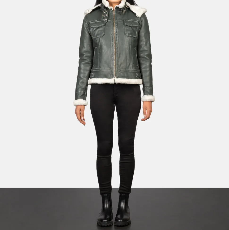 Fiona Green Hooded Shearling Leather Jacket