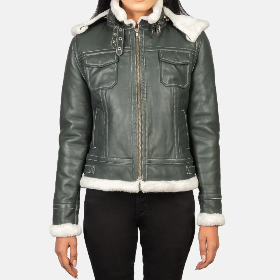 Fiona Green Hooded Shearling Leather Jacket