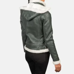 Fiona Green Hooded Shearling Leather Jacket