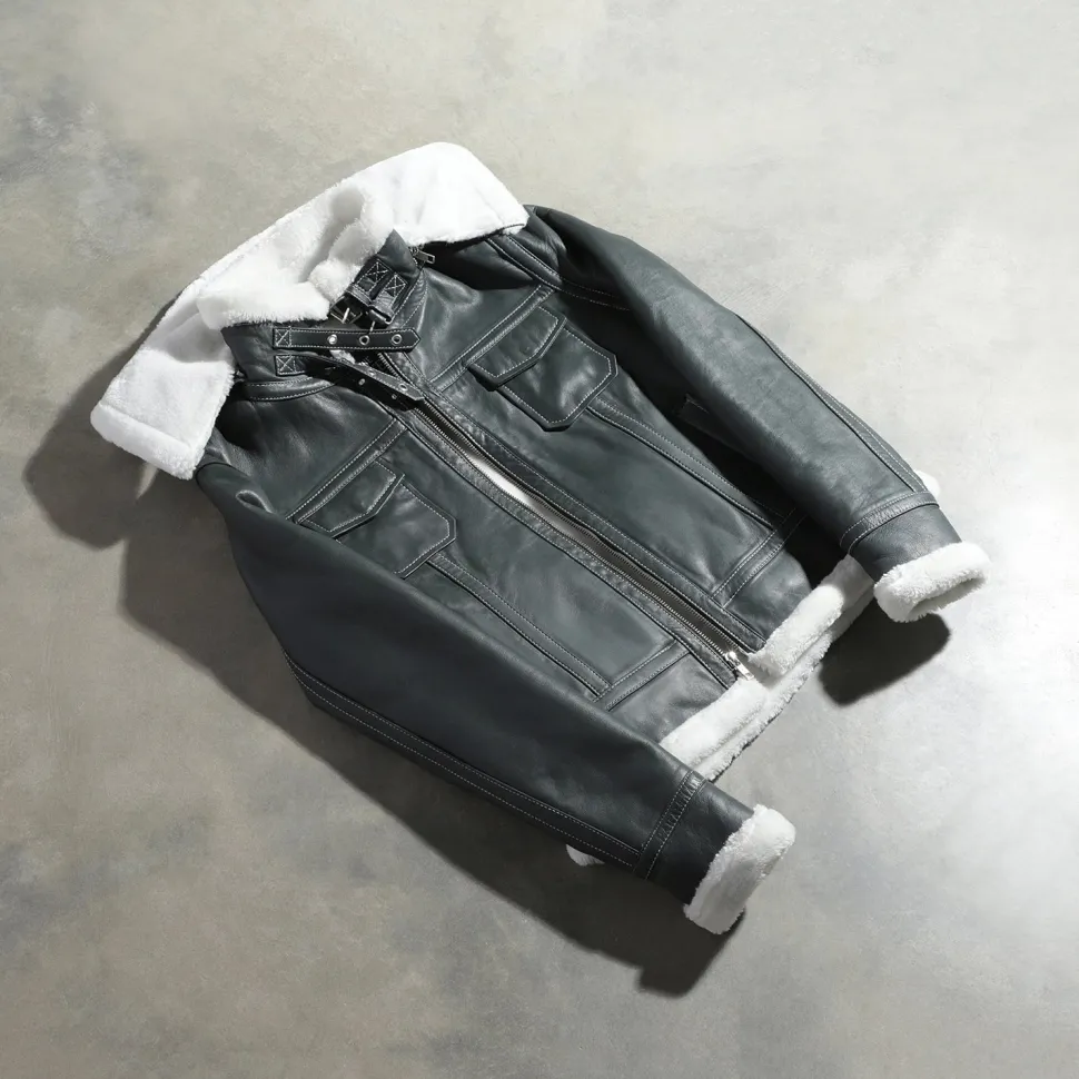 Fiona Green Hooded Shearling Leather Jacket