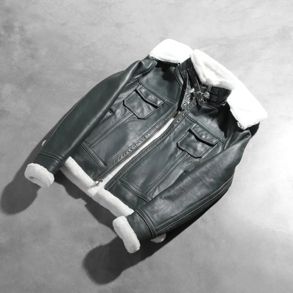 Fiona Green Hooded Shearling Leather Jacket
