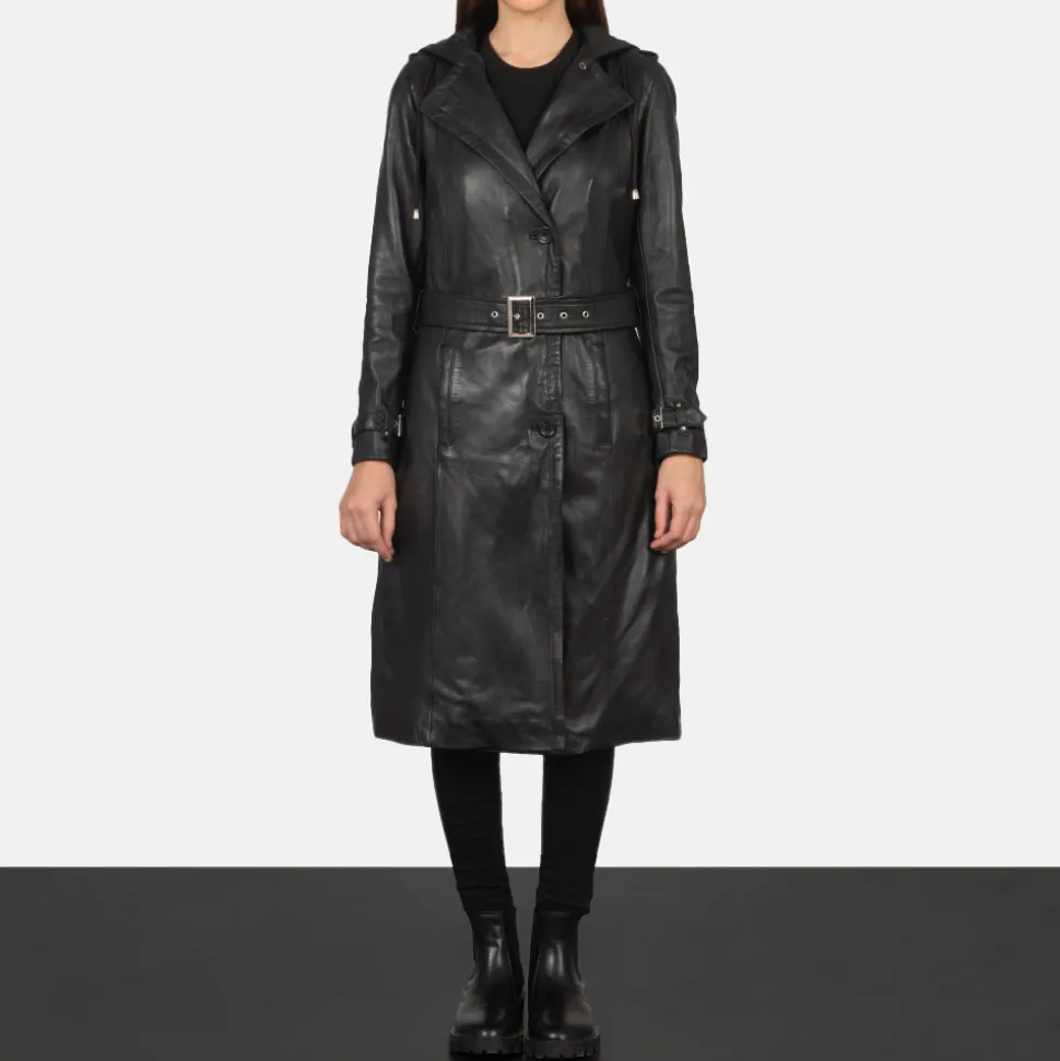 Fixon Hooded Black Trench Coat