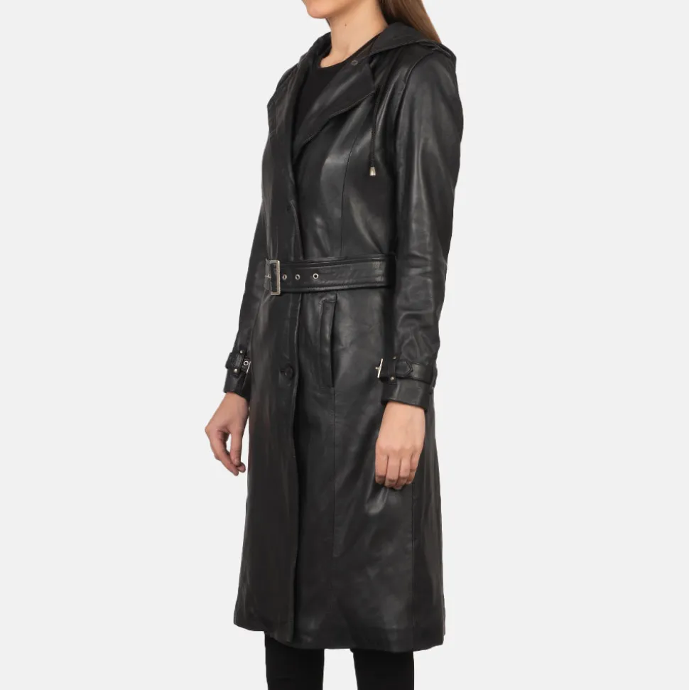 Fixon Hooded Black Trench Coat