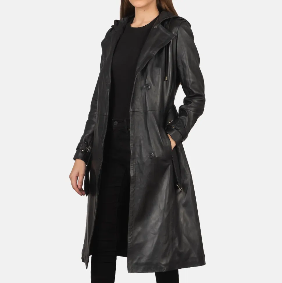 Fixon Hooded Black Trench Coat