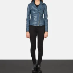 Flashback Blue Leather Biker Jacket