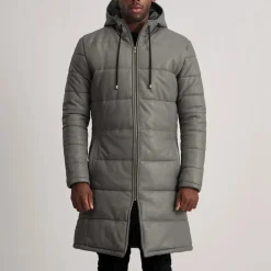 Floyd Grey Hooded Leather Puffer Coat