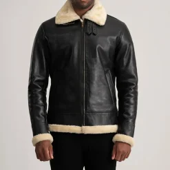 Francis B-3 Black & Cream Leather Bomber Jacket