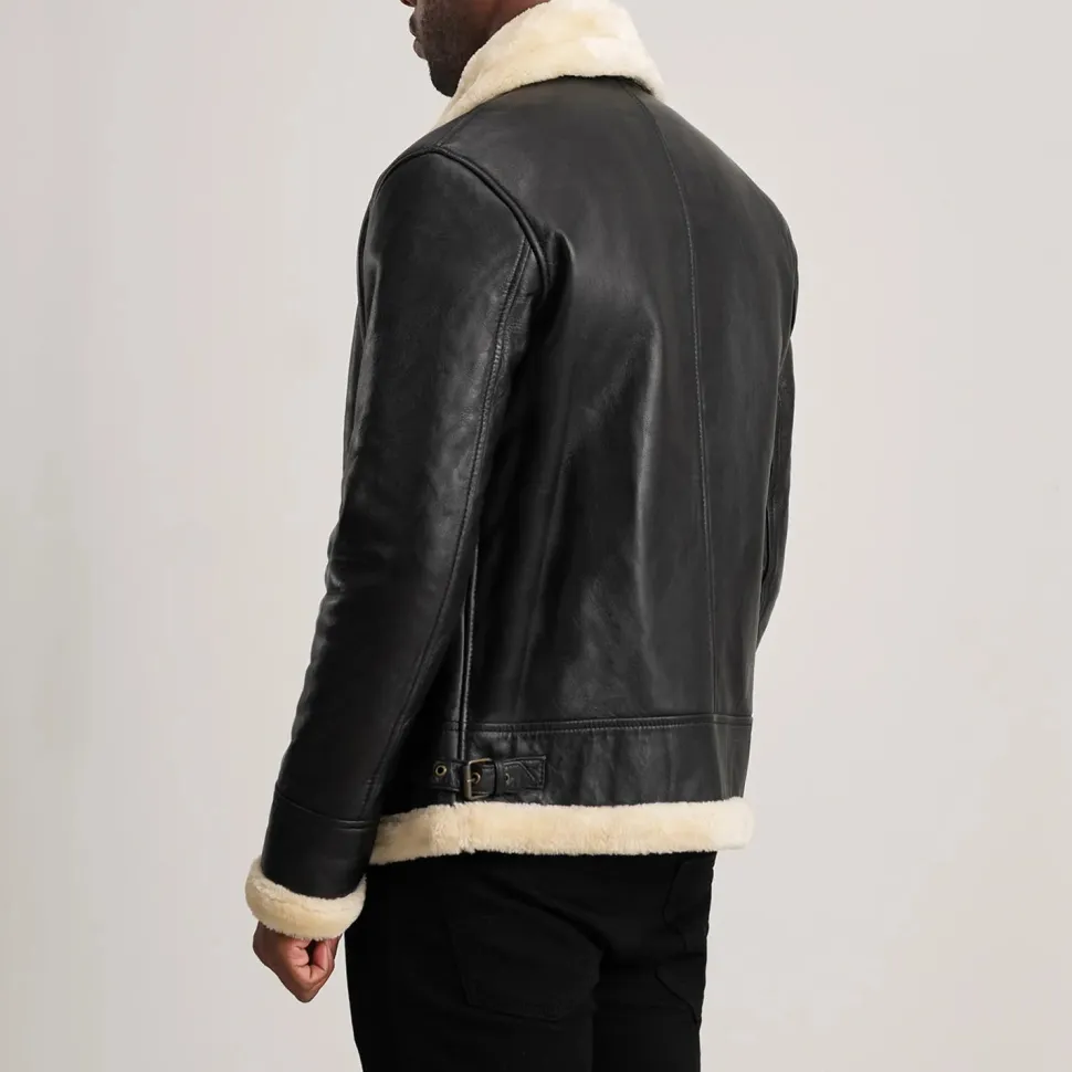 Francis B-3 Black & Cream Leather Bomber Jacket