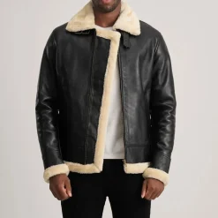 Francis B-3 Black & Cream Leather Bomber Jacket