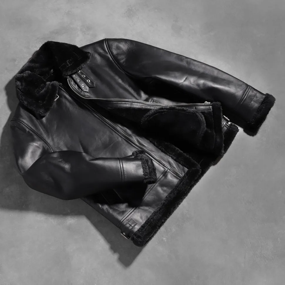 Francis B-3 Black Leather Bomber Jacket