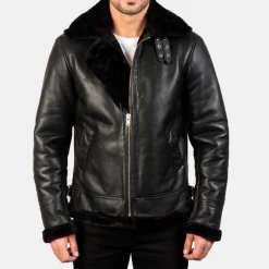 Francis B-3 Black Leather Bomber Jacket