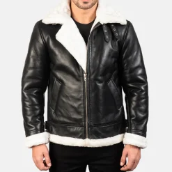 Francis B-3 Black & White Leather Bomber Jacket