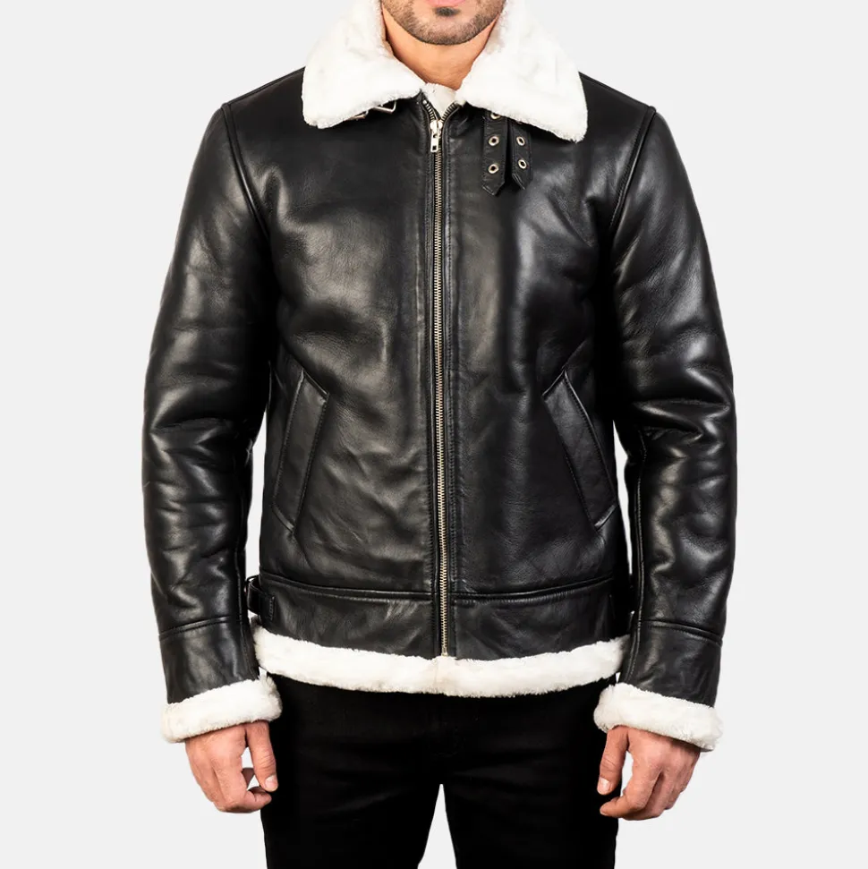 Francis B-3 Black & White Leather Bomber Jacket