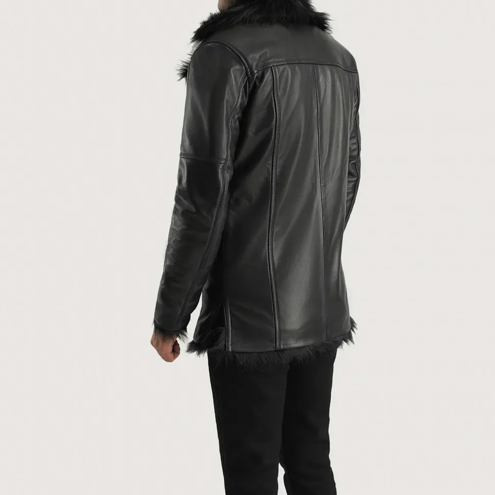 Furcliff Black Leather Coat