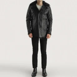 Furcliff Black Leather Coat