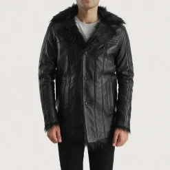 Furcliff Black Leather Coat