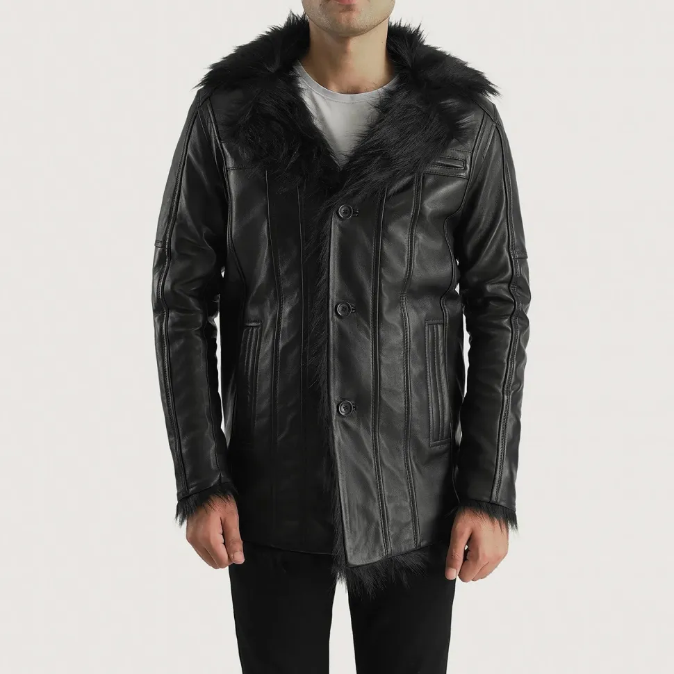 Furcliff Black Leather Coat