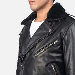 Furton Black Leather Biker Jacket