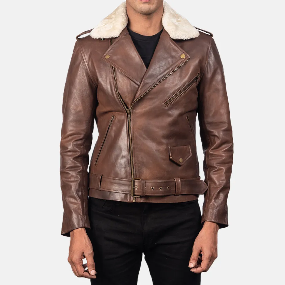 Furton Brown Leather Biker Jacket
