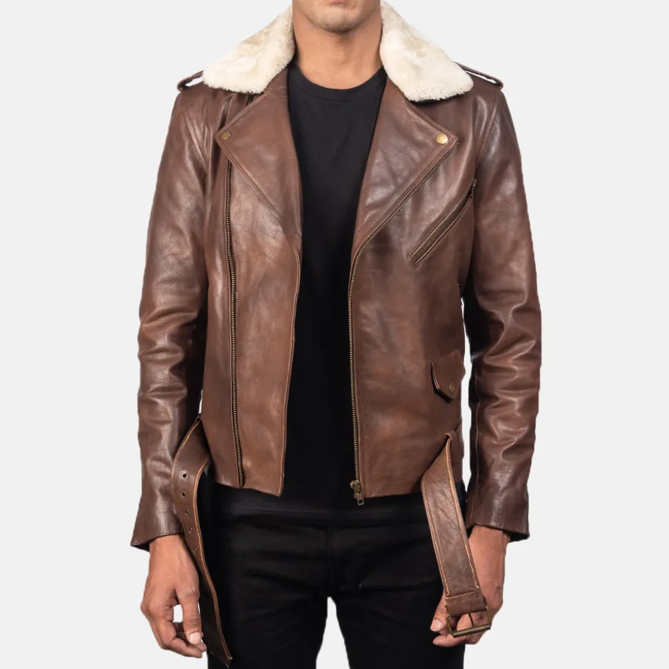 Furton Brown Leather Biker Jacket