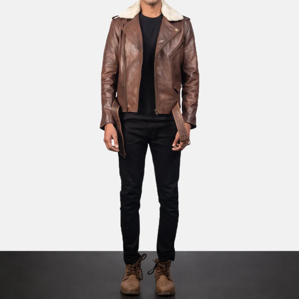 Furton Brown Leather Biker Jacket