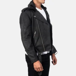 Furton Disressed Black Leather Biker Jacket