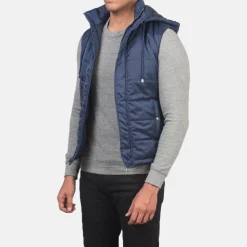 Fuston Blue Hooded Puffer Vest