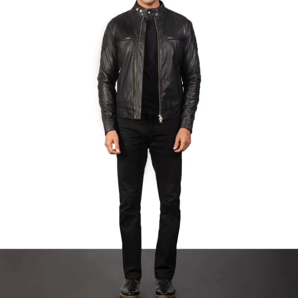 Gatsby Black Leather Biker Jacket