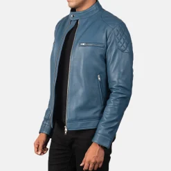 Gatsby Blue Leather Biker Jacket