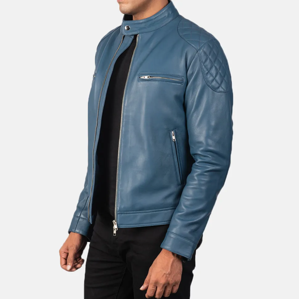 Gatsby Blue Leather Biker Jacket