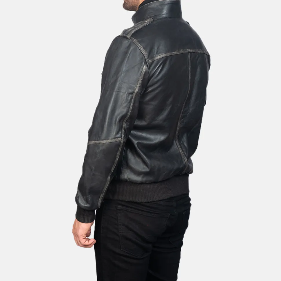 Glen Street Black Leather Bomber Jacket