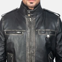 Glen Street Black Leather Bomber Jacket