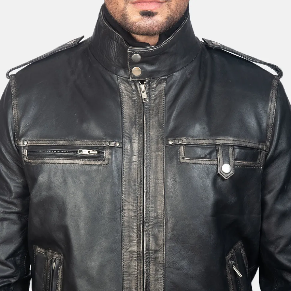 Glen Street Black Leather Bomber Jacket