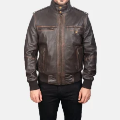 Glen Street Brown Leather Bomber Jacket