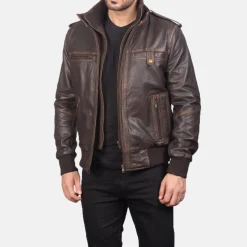 Glen Street Brown Leather Bomber Jacket