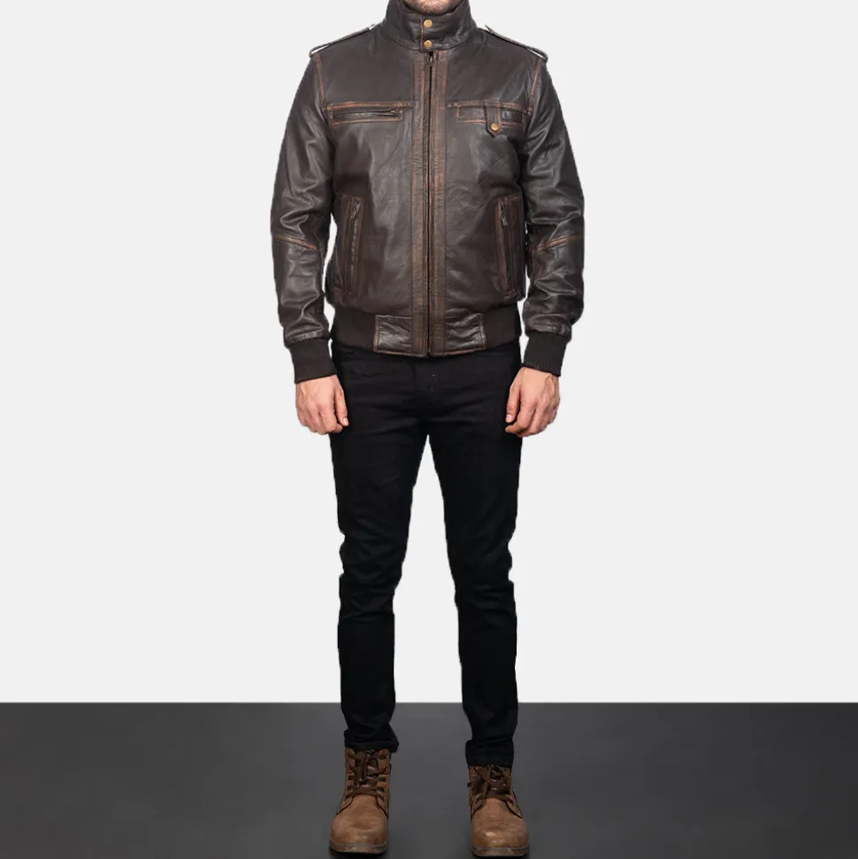Glen Street Brown Leather Bomber Jacket