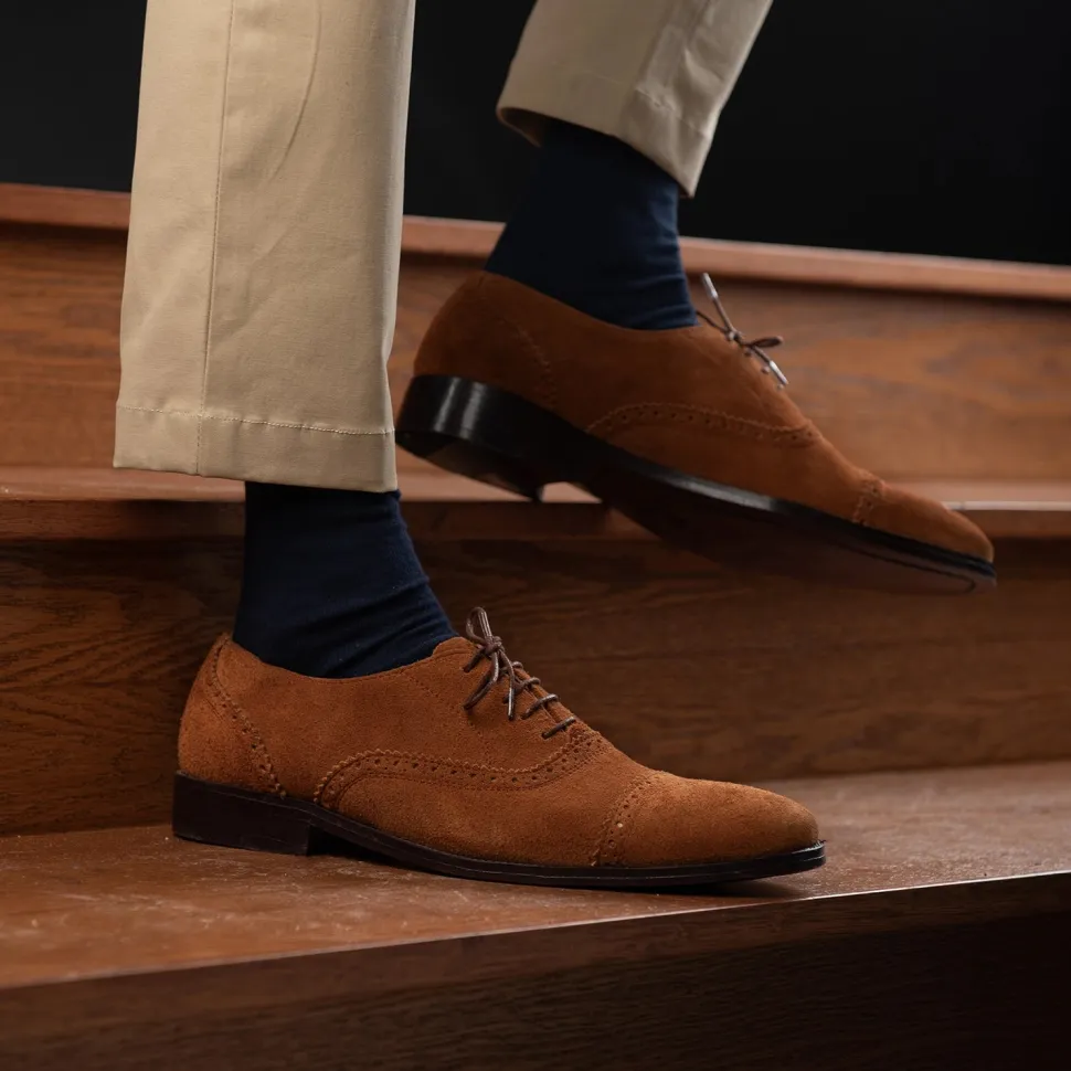 Greyson Brogues Oxford Brown Suede Leather Shoes