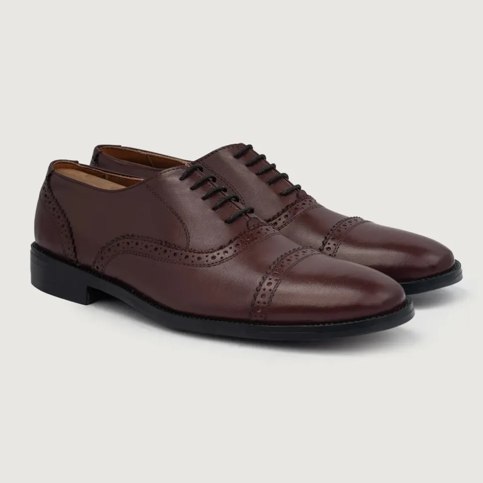 Greyson Brogues Oxford Maroon Leather Shoes