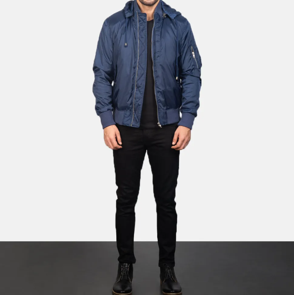 Hanklin Ma-1 Blue Hooded Bomber Jacket