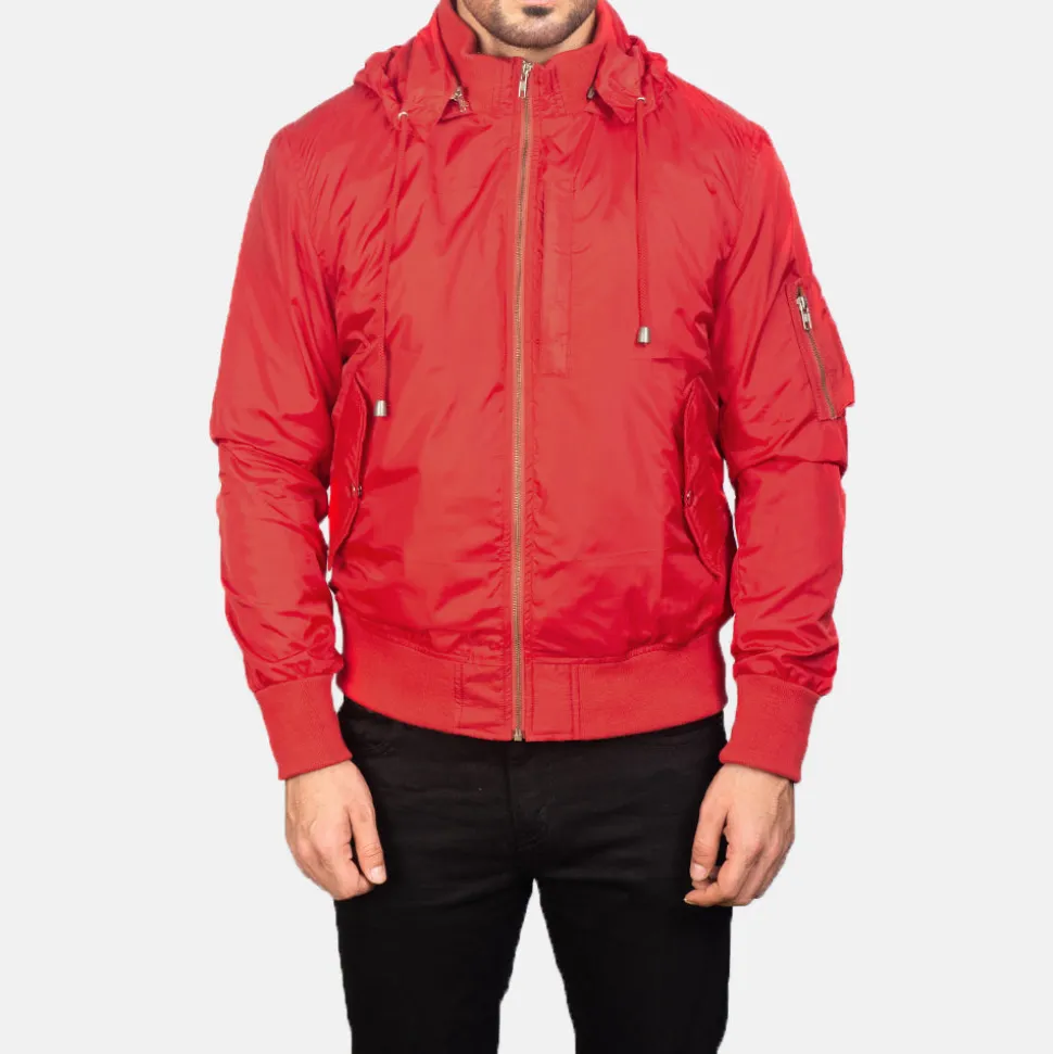 Hanklin Ma-1 Red Hooded Bomber Jacket