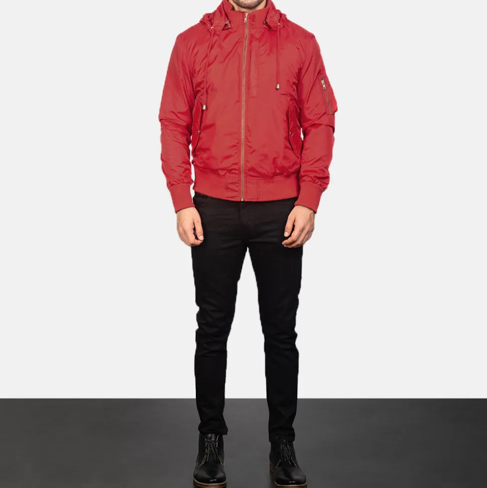 Hanklin Ma-1 Red Hooded Bomber Jacket
