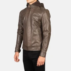 Hector Brown Hooded Leather Biker Jacket
