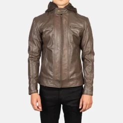 Hector Brown Hooded Leather Biker Jacket