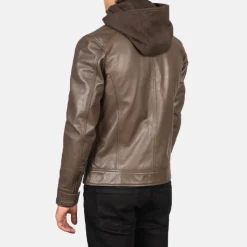 Hector Brown Hooded Leather Biker Jacket
