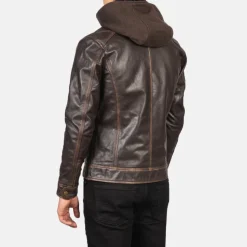 Hector Vintage Brown Hooded Leather Biker Jacket