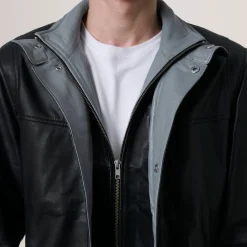 Henrik Black Leather Cafe Racer Jacket