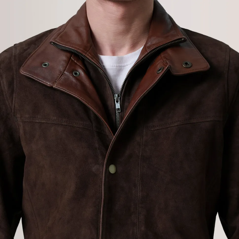 Henrik Brown Suede Cafe Racer Jacket