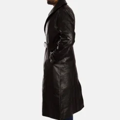 Hooligan Black Leather Trench Coat