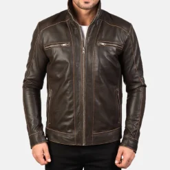 Hudson Brown Leather Biker Jacket